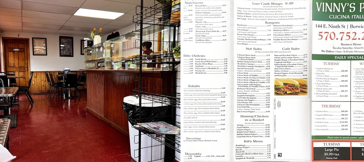 Vinny's Pizza Menu